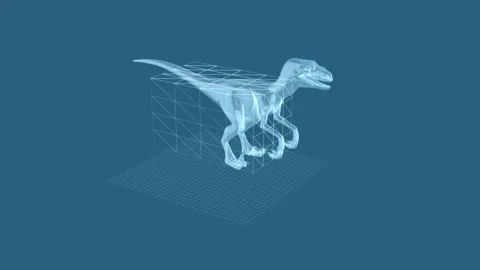 Digital Dinosaur Rendering in Wireframe and Transparent Visualization 库存影片 343124283