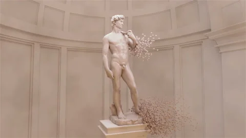 Digital Disintegration Of Sculpture David. 4K. Stock Footage 217416090