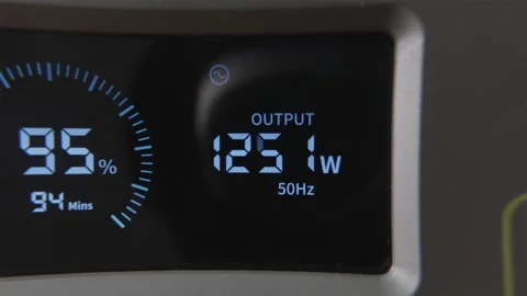 Digital display of backup power generator showing high output watts 스톡 동영상 347068996