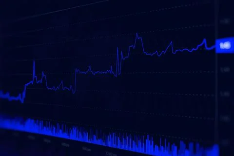Digital display of a declining financial chart with candlestick patterns and  Stock Photos