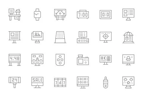 Digital Display featuring 24 Retina Ready Vector Icons in Thin Line Design 스톡 일러스트