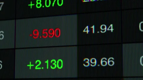 Digital Display of Financial Data: A Close-Up View of Stock Prices, Market Stockbeeldmateriaal 339527665