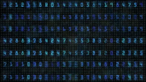 Digital Display of Glowing Blue Numbers on a Dark Matrix Background Stock Footage 306850430
