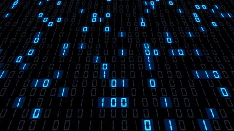 Digital display with light blue binary code Stock Illustration