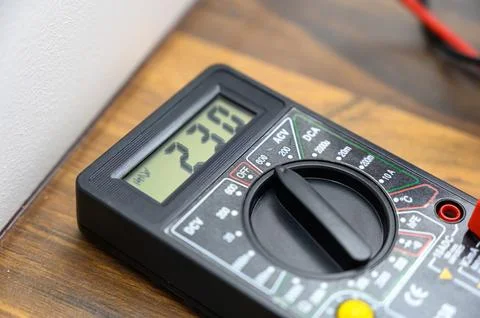 Digital display of multimeter close-up. Tool for testing electrical equipme.. Stock Photos