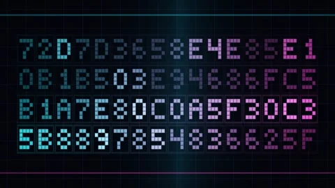 Digital display of numbers and letters in a grid pattern Stock Footage 340340533