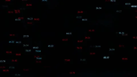 Digital Display of Random Numbers and Financial Data in Red and Blue on a D.. Stock Footage 330790778
