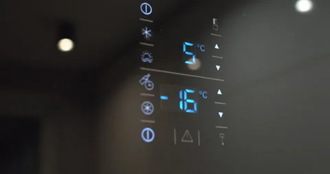 Digital display of the refrigerator with temperature information. Slow motion. Stock Footage 145728540