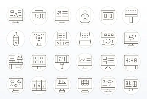Digital Display Retina Ready Vector Icon Pack with 24 Thin Line PIXEL Perfe.. Stock Illustration