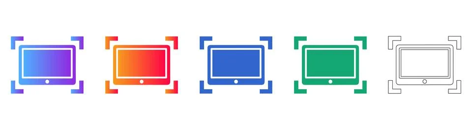Digital Display Screen Frame Icons Set Stock Illustration
