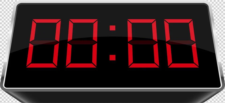 Digital display showing zero. Electronic timer or clock in a black case. Re.. Ilustración de archivo