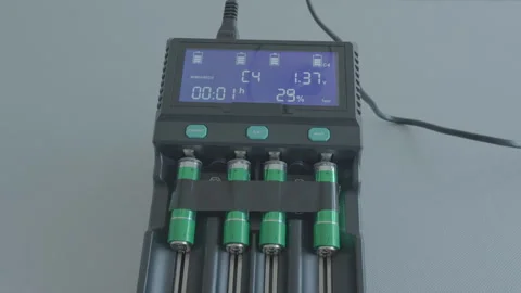 Digital display shows battery charging status Stock Footage 340530436