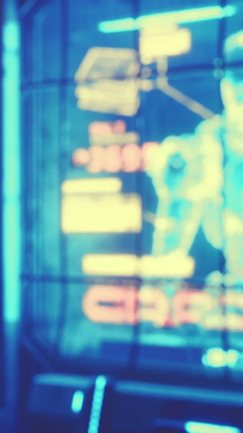 Digital display shows data in a technology setting during an evening event Stock Footage 341989057