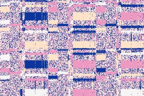 Digital distortion with glitch elements and grunge overlay. Fragmented shap.. Stockillustratie