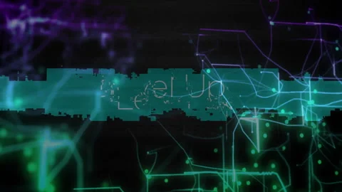 Digital distortion initiating 'Level Up' flickering, neon lines shifting to Stock Footage 309808760
