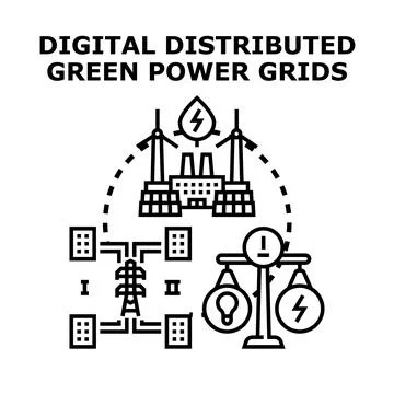 Digital distributed green power grids technology concept Stock Illustration