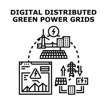 Digital distributed green power grids technology concept Stock Illustration