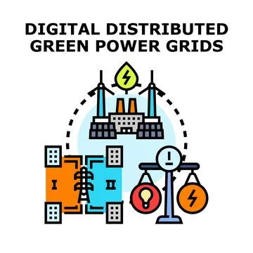 Digital distributed green power grids technology concept Stock Illustration