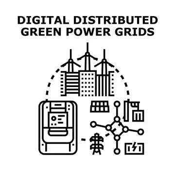 Digital distributed green power grids technology concept Stock Illustration