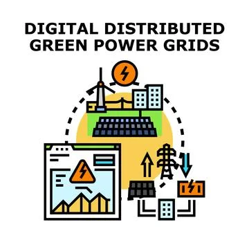 Digital distributed green power grids technology concept Stock Illustration