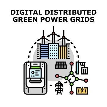 Digital distributed green power grids technology concept Stock Illustration