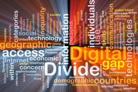 Digital divide wordcloud concept illustration glowing Stock Illustration