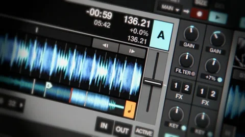 Digital DJ Software playing mp3, showing waveform Stock Footage 29804463