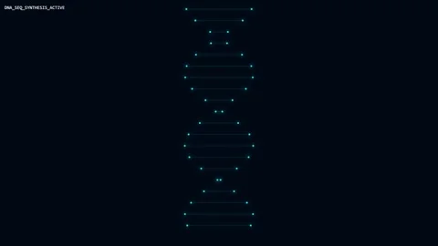 Digital dna double helix rotating with abstract geometric shapes on dark ba.. Stock-Footage 342583117