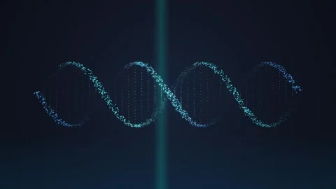 Digital DNA Helix 3D Animation, Blue Particles on Dark Background, Science .. Stock Footage 348073205