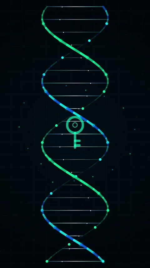 Digital DNA Helix with Glowing Key Icon Concept Stock Footage 346202737