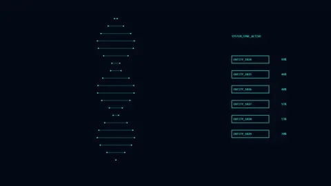 Digital dna helix model with fluctuating data values on dark background mot.. Stock-Footage 342583121