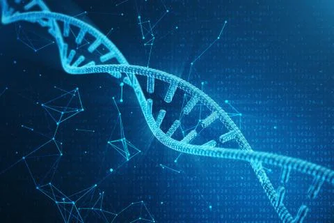 Digital DNA molecule, structure. Concept binary code human genome. DNA molecule Stock Illustration