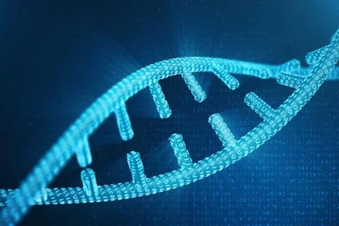 Digital DNA molecule, structure. Concept binary code human genome. DNA molecule Stock Illustration