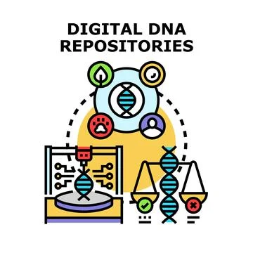 Digital dna repository concept storing genetic human animal data Stock Illustration