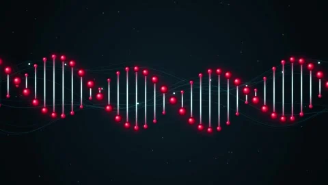 Digital dna spiral structure animation with glowing red spheres on dark bac.. Stock Footage 347195559