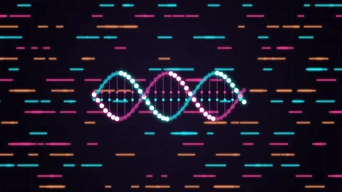 Digital dna spiral structure animation with neon light lines on dark backgr.. 스톡 동영상 347195565