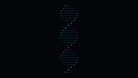 Digital DNA Strand Double Helix Loop with glowing molecular node rungs Stock Footage 345704440