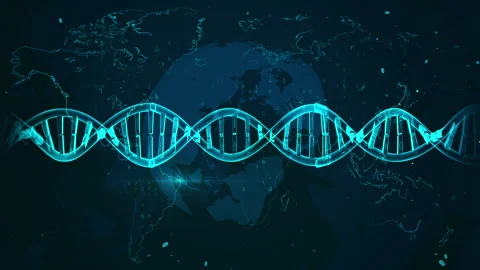 Digital DNA Strand Overlayed on Global Map in Sci-Fi Blue Tones Highlightin.. 库存影片 343522369