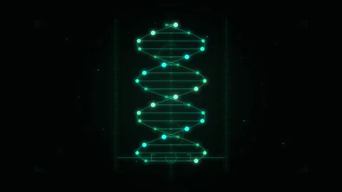 Digital DNA strand pixel animation loop in green neon cyberspace Stock Footage 347245261