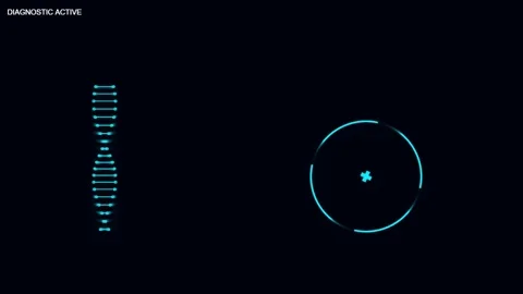 Digital dna structure rotating next to loading circular scan interface on d.. Stock-Footage 342784440
