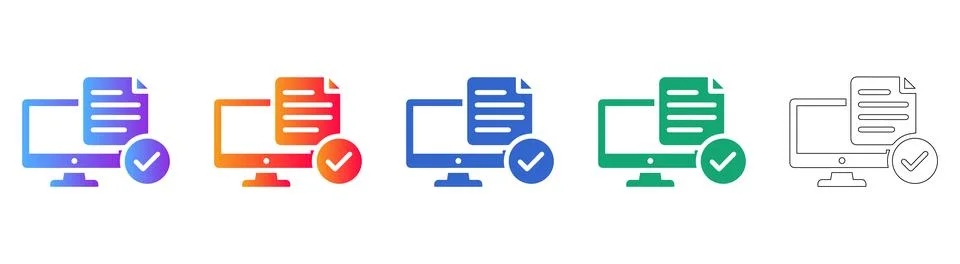 Digital Document Approval Icon Set Stockillustratie