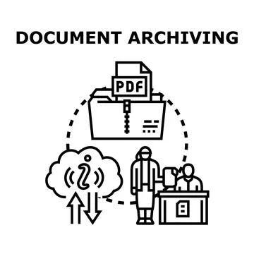 Digital document archiving and cloud information management process Stockillustratie