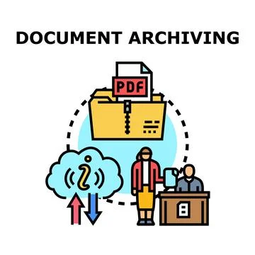 Digital document archiving and cloud information management process Stock Illustration