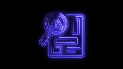 Digital document check showing magnifying glass and alert message neon styl.. Stock Footage 312310468