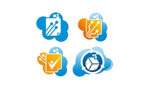 Digital Document Cloud Template Set 스톡 일러스트