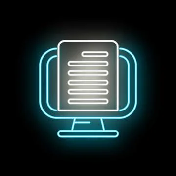 Digital document on computer screen neon icon glow 스톡 일러스트
