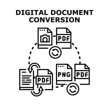 Digital document conversion process converting file formats Stock Illustration