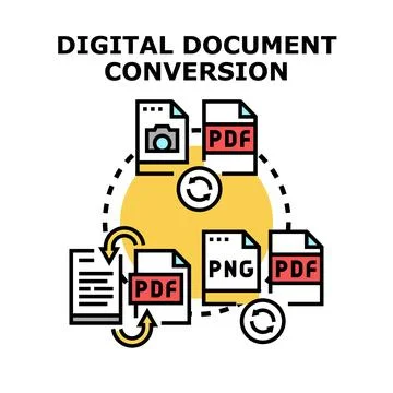Digital document conversion process converting file formats Stock Illustration