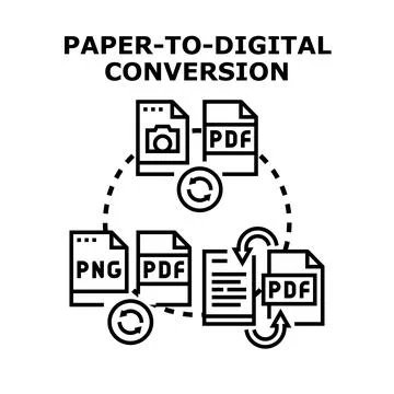 Digital document conversion process creating electronic data files Stock Illustration