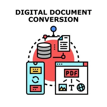 Digital document conversion process storing information on device Stock Illustration